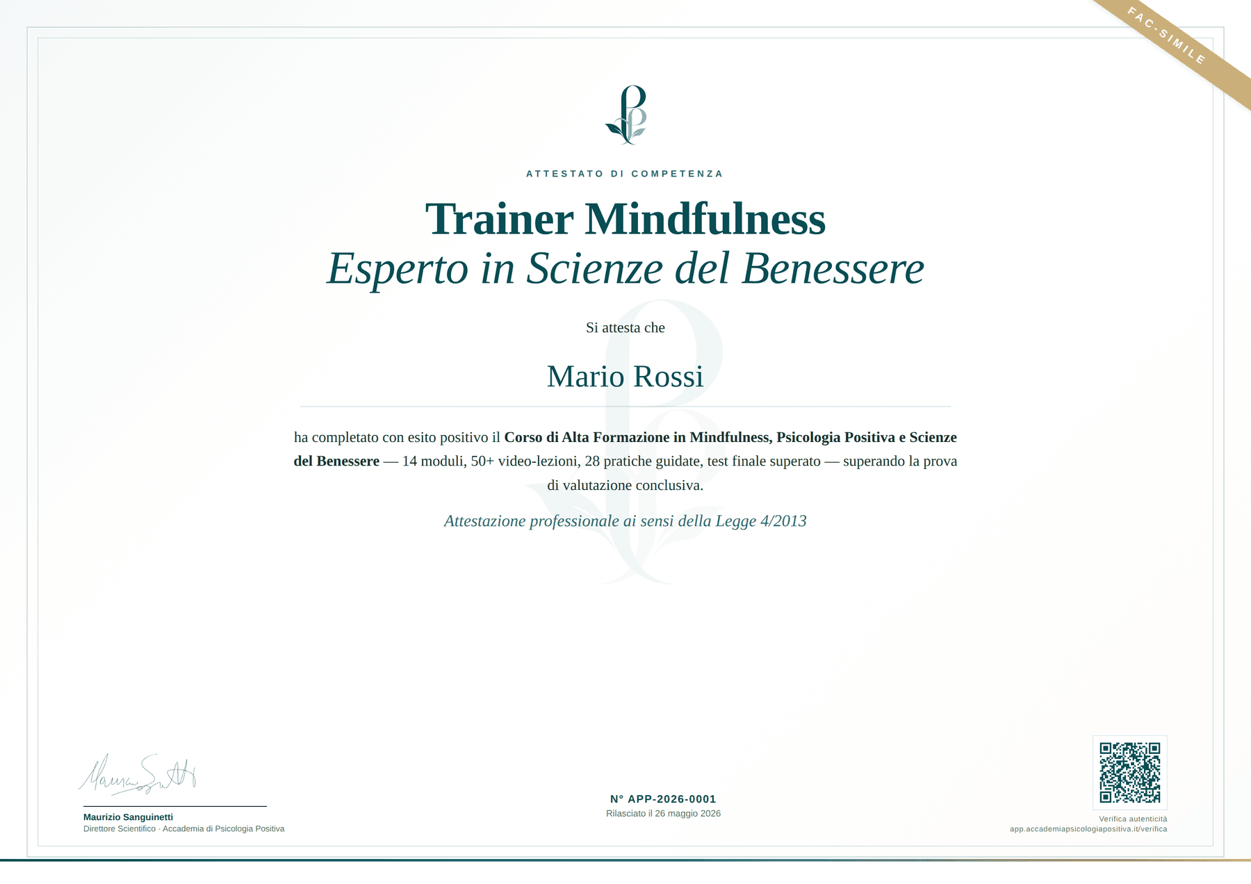 Fac-simile dell'Attestato di Competenza